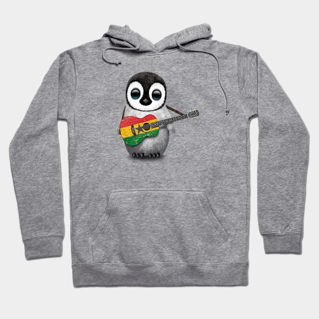 Baby Penguin Playing Ghana Flag Guitar Hoodie by jeffbartels